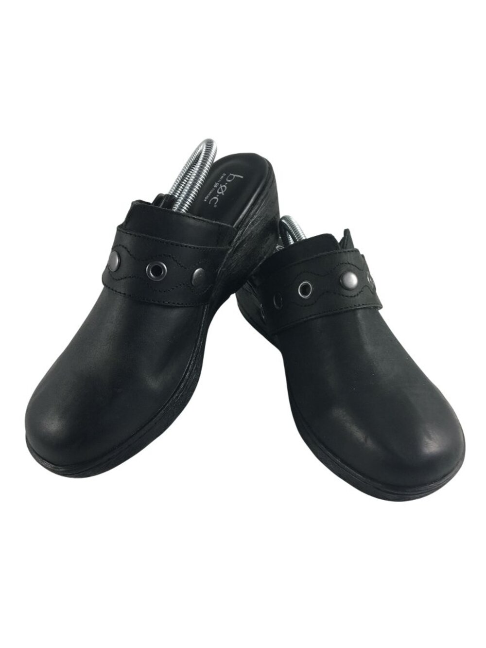 BOC WOMENS BORN BLACK LEATHER CLOGS RIVETS SHOES SIZE 9M